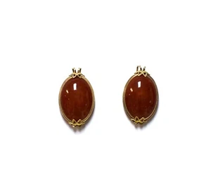 Vintage Amber Oval Dress Clips with Goldtone Frames Pair (2) - Picture 1 of 2