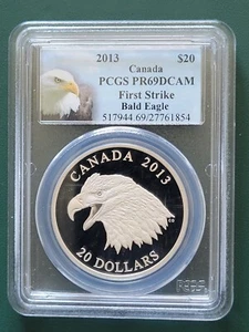 2013 CANADA $20 1 oz 9999 silver coin - Bald Eagle Portrait of Power - PCGS PR69 - Picture 1 of 2