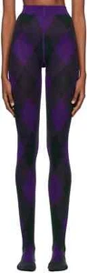 Collant Burberry lana Argyle viola intenso e verde taglia large £490 Made in Italy - Foto 1 di 3