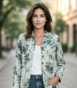 Susan Graver Shirt Womens 20W Floral Button Up Blouse Long Sleeve Lightweight - Picture 1 of 11