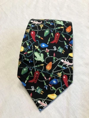 Corbata de Vaquero Occidental de Seda para Hombres Nicole Miller Vintage Luces de Navidad Años 90 Foto 1 de 4