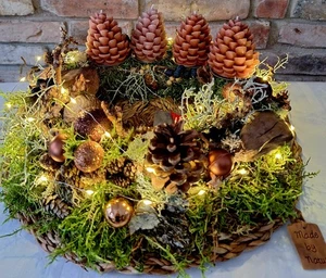 Kranz Advent Tischdeko Herbst Natur Winter Holz Lerchenzweige Rinde Zapfen - Bild 1 von 5