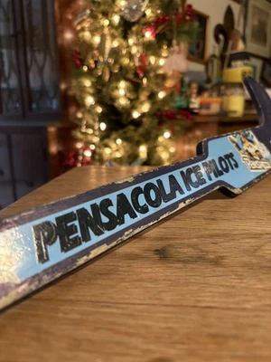 Mini palo de portero histórico de Pensacola Ice Pilots logotipo de madera ECHL de colección  Foto 1 de 4