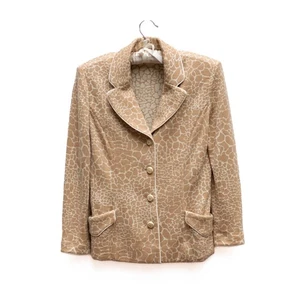 St John Blazer Sz 4P Beige Animal Knit Pattern Leopard Gold Buttons RARE - Picture 1 of 9