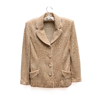 Blazer St John Talla 4P Beige Animal Tejido Patrón Leopardo Dorado Botones RARO Foto 1 de 4