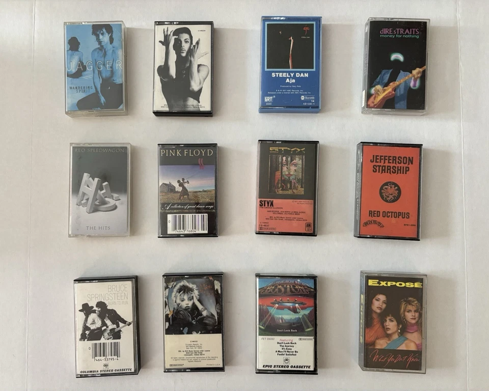Lot Of 12 Cassette Tapes Rock N Roll Prince Pink Floyd Jagger Boston Styx Steely - Image 1 of 4