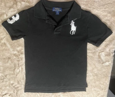 Polo Ralph Lauren Big Pony Rugby Polo Shirt Boys Small 8 Black 3 White - Image 1 of 4