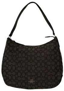 Coach Signature Jacquard Leather Strap Hobo Shoulder Bag Purse Black Gray 29959 - Picture 1 of 11