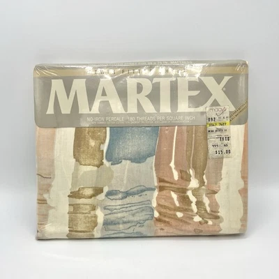 Martex Wind Drifts lll 1979 Twin Fitted Sheet Mauve Blue Brown Watercolor - Image 1 of 4