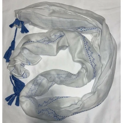 Urban Outfitters Pins and Needles Unique Scarf White/Blue with Tassels - Image 1 of 4