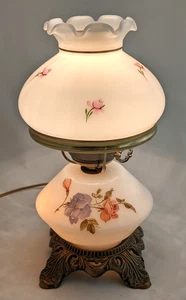 Ruffled Top White Pink Floral Glass Hurricane Lamp HEDCO 3004 - Picture 1 of 14