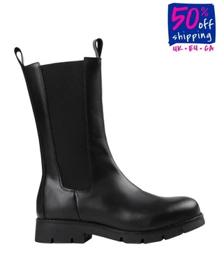RRP€198 NEW ROCK Leather Mid-Calf Chelsea Boots US6 UK3 EU36 Black Pull On - Image 1 of 4