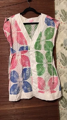 LILLY PULITZER Sz L Multicolor Leaf Palm Empire Waist Tie V-Neck Sleeveless Top - Image 1 of 4