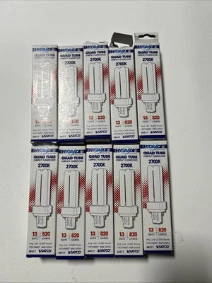(10) Satco S8317 CFD13W/827 13W 2-Pin GX23-2 T4 CFL 2700k Warm White - Image 1 of 3