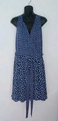 New York &Co. Blue&White Polka Dot V-neck Sleeveless Sash  Wrap Dress Sz XL - Image 1 of 4