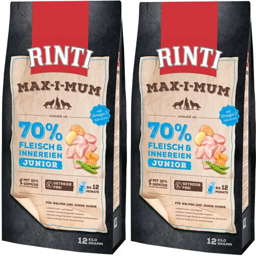 2 x 12 kg Rinti Max-i-mum Junior Huhn Trockenfutter Hund Welpe Getreidefrei  - Bild 1 von 2