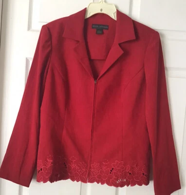 Женская красная куртка Natural Impressions XL с красными пуансеттиями на Рождество - Изображение 1 из 4