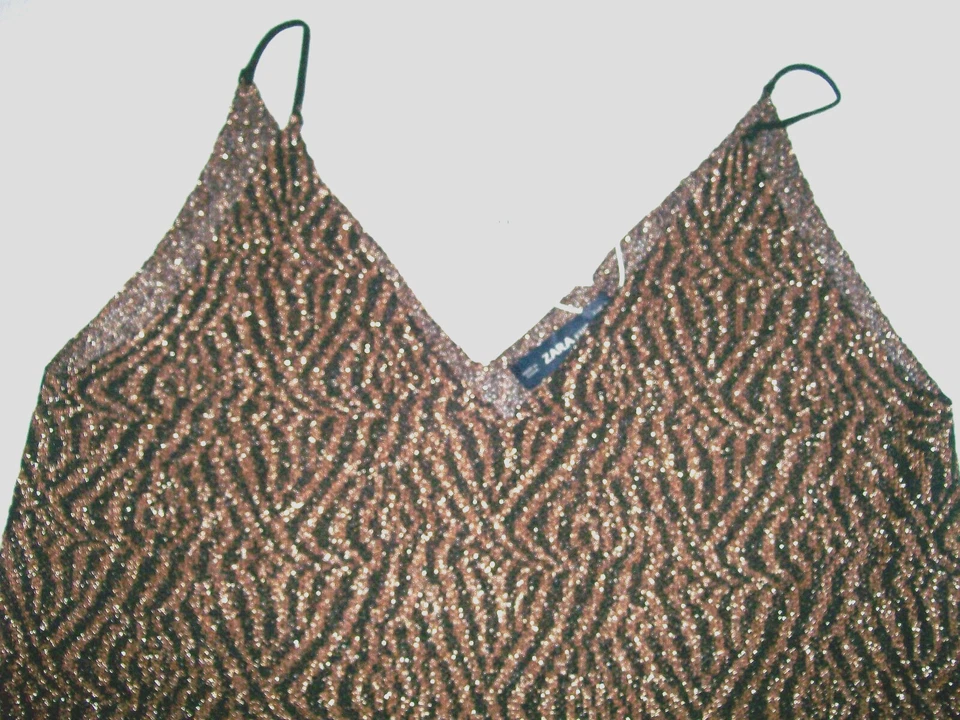 Zara Knit Jacquard Top bronze brown v neck cami vest Size S Small New Tags BNWT - Image 1 of 1