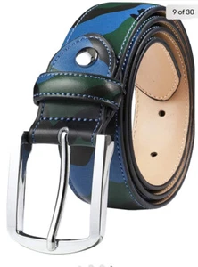 Falari Gürtel Herren Leder Luxus Neu mit Etikett Blau Schwarz Camouflage Größe 36 - Bild 1 von 6
