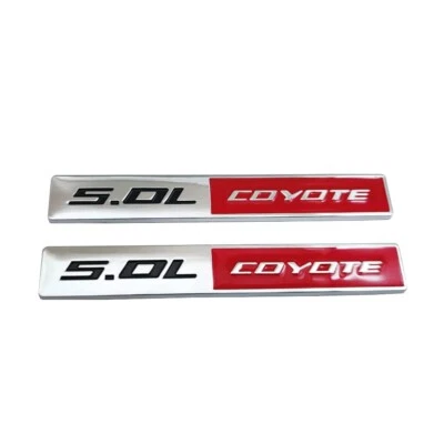 2 piezas calcomanías adhesivas de metal plateado y rojo 5,0 L logotipo de coyote emblema deportivo V8 GT Foto 1 de 4