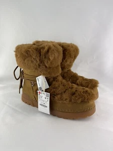 Women’s Stradivarius Fur Brown Ankle-Boots UK 6 RRP £70 - Picture 1 of 12