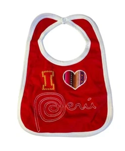 "I Love Peru” Red/White Peruvian Cotton and Terry Towel Bib - One Size - NEW - Picture 1 of 2