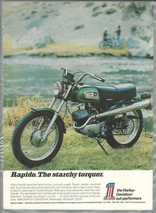 1971 HARLEY DAVIDSON Rapido motorcycle advertisement, 125cc Rapido - Picture 1 of 3