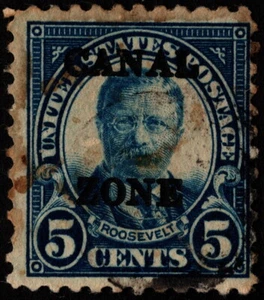 Canal Zone - 1924 - 5 Cents Dark Blue Teddy Roosevelt Overprinted Issue #74 Fine - Picture 1 of 1