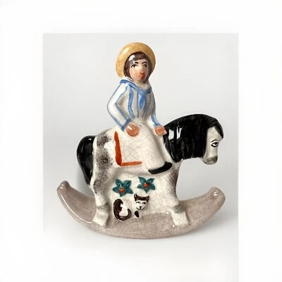 Staffordshire Boy On Rocking Horse W Cat Original Stamp 5” Figure Vintage READ - Image 1 of 4