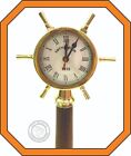 16" Antique Ship wheel Brass Clock With Stand Maritime Nautical Display Decor