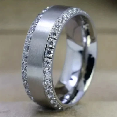 Anel de aliança de casamento masculino 2 quilates corte redondo MOISSANITE GENUÍNO folheado a ouro branco 14K - Imagem 1 de 4