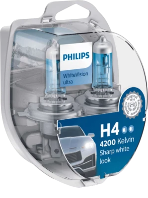 Philips H4 / W5W Whitevision Ultra 12V PH-12342WVUSM halogen P43T-38 - Imagen 1 de 2