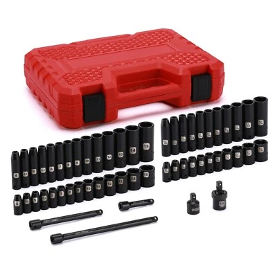 55PCS 1/4" Drive Deep and Shallow Impact Socket Set, CR-V, SAE & Metric, 6 point - Image 1 of 4