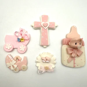 Handmade Girl Baby Shower Party Favors Nursery Polymer Clay 5 Pack Small - Picture 1 of 23