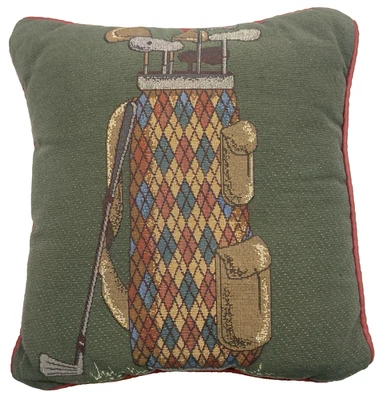复古高尔夫主题扔枕头挂毯高尔夫包格子绿色 12 x 12 — 第 1/4 张图片