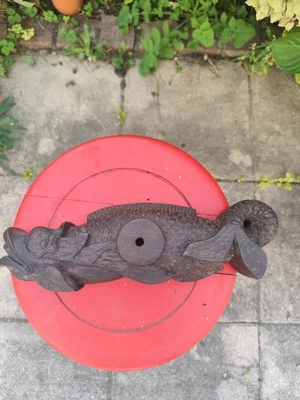 Ancien verrou de fût bois poisson dauphin serrure tonneau 30cm Alsace Art Pop - Photo 1/4