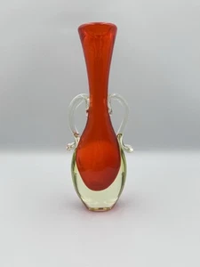 Vintage 1960s Murano Sommerso Glass Vase 21cm Red Green Uranium Glow. See Images - Picture 1 of 8