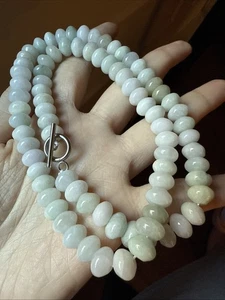 Burma Grade A  Jadeite Bead Necklace 純天然翡翠A貨 老坑糯冰水潤算盤珠項鍊 - Picture 1 of 7