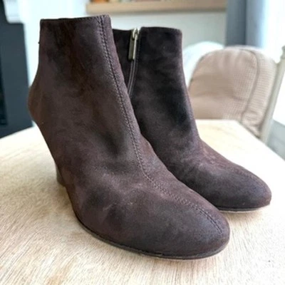 TARYN ROSE Suede Ankle Booties Brown Wedge Heel Comfort Made in Italy 39 - Image 1 of 4