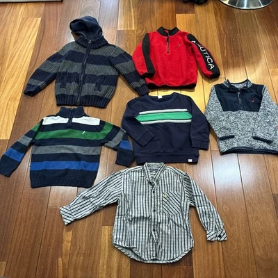 6 件套装男孩尺寸 4t-航海、Polo、Gap-1⁄4 拉链羊毛毛衣、正装衬衫+ — 第 1/4 张图片