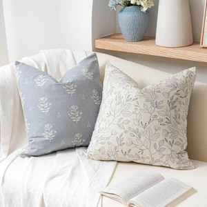 Coastal Blue Farmhouse Decorative Throw Pillow Cover 20x20 Set of 2, Floral C... - Picture 1 of 9
