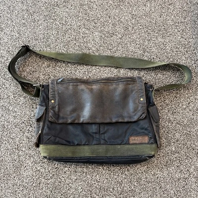 Bed Stu Hawkeye Black Brown Gray Waxed Canvas Messenger Bag Oil Slick Brown - Image 1 of 4