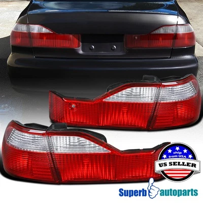 Fits 1998-2000 Honda Accord 4 Door Sedan Red/Clear Tail Lights Lamps Pair 98-00 Foto 1 de 4