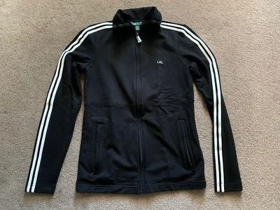 Chaqueta deportiva activa negra LAUREN LRL Ralph Lauren con rayas blancas cremallera completa XS Foto 1 de 4