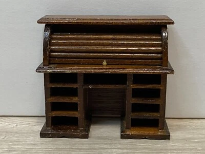 Dollhouse Miniature Roll Top Desk - Brown Wood 1:12 Scale - Rolls - Image 1 of 4