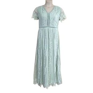 Vestido para mujer Merokeety verde claro de encaje largo con cuello en V usado en excelente estado - talla XL - Imagen 1 de 12