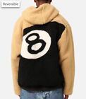Small Authentic New Stussy 8 Ball Cream Sherpa Fleece Reversible Hoodie Jacket