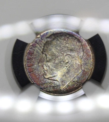 1956 P MS67 Roosevelt Silver Dime 10c NGC Rainbow Color Toning Toned Coin Toner Cover