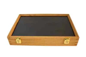 Pistola Vitrina Pistola 18 x 12 x 3 Revólver Cuchillo Roble Madera Negra EE. UU. Caja Sombra - Imagen 1 de 17