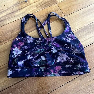 Lululemon Purple Floral Illusion Antique White Multi Energy Sports Bra Size 4 - Image 1 of 4